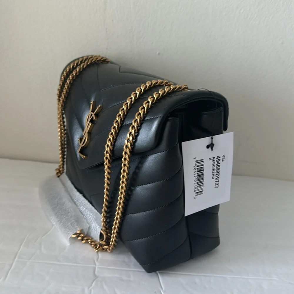 YSL Saint Laurent Small Loulou Chain Leather Shoulder Bag Black - Picture 8 of 14